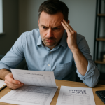 Business owner reviewing cash flow forecasts and overdue invoices before borrowing
