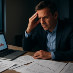 Business owner reviewing cash flow problems and unpaid invoices