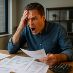 Business owner reviewing cash flow reports and invoices as a warning sign before taking a loan