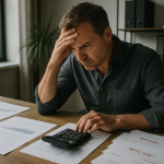 Business owner reviewing cash flow reports and invoices before applying for a loan